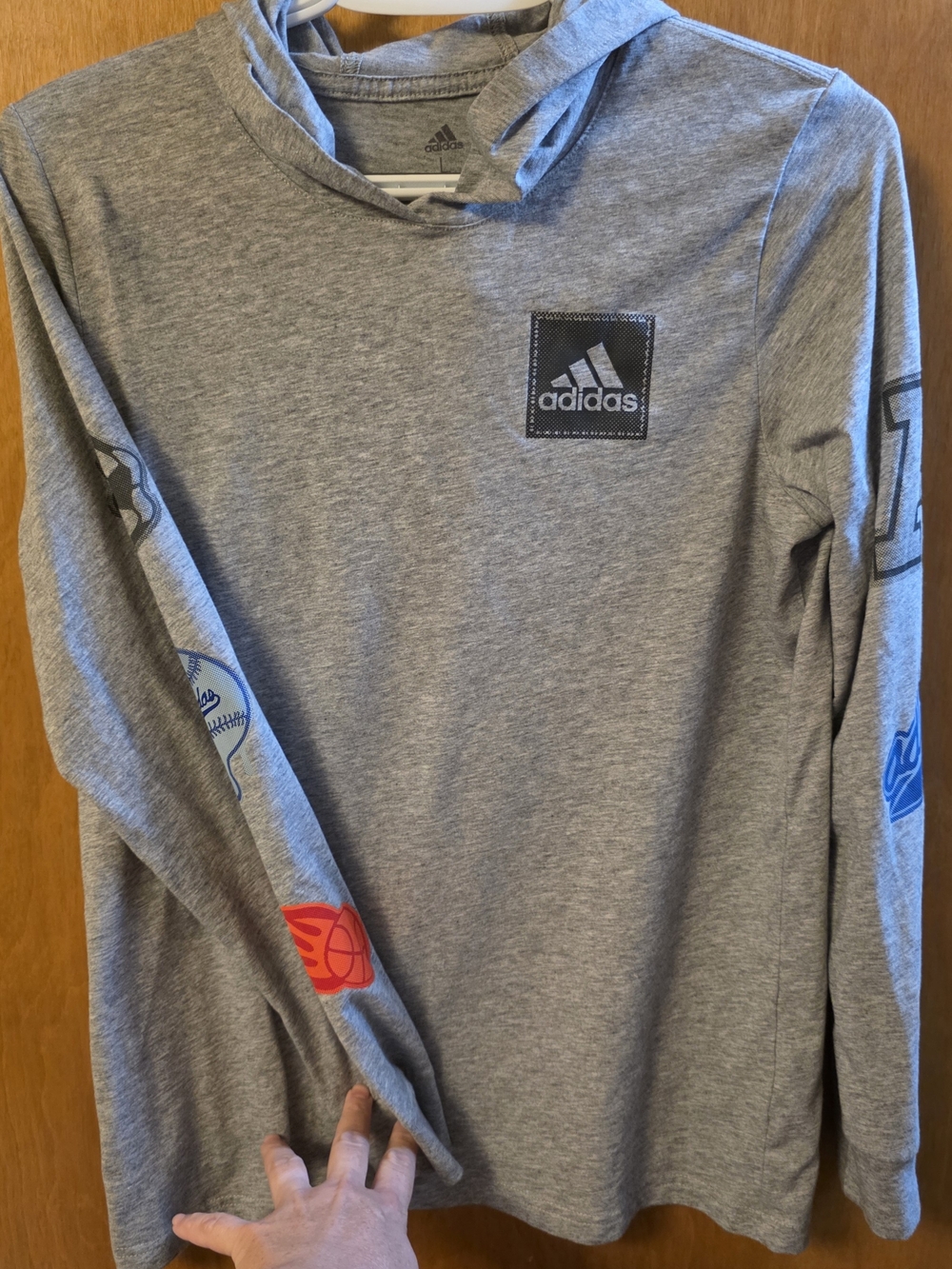 Adidas Gray Long-Sleeve Hooded Tee with Sport Sleeve Graphics